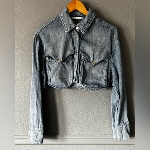 Zara Cropped Denim Shirt Jacket | Acid Wash | Western Style | XS